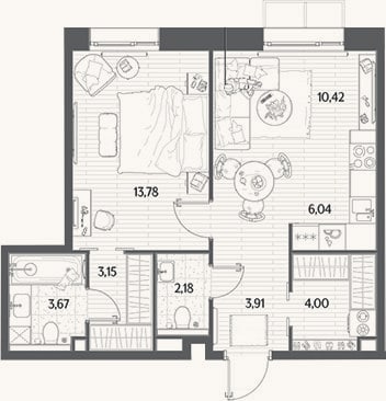 Планировка: 2-к, 47,2 м²