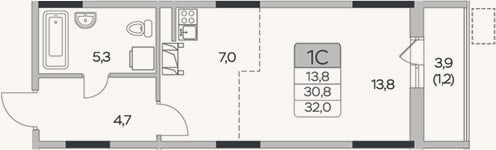Планировка: Студия, 30,8 м²