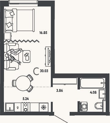 Планировка: Студия, 30 м²