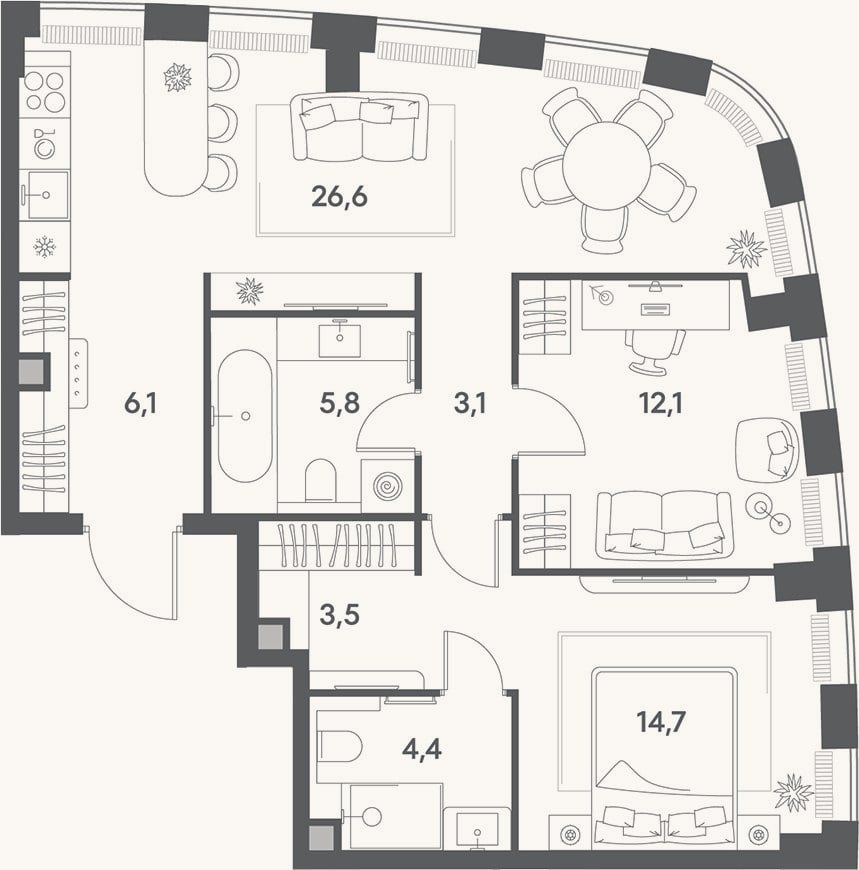 Планировка: 3-к, 76,3 м²