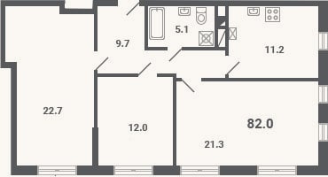 Планировка: 3-к, 82 м²