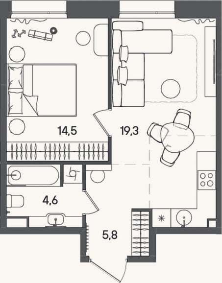 Планировка: 2-к, 44,2 м²