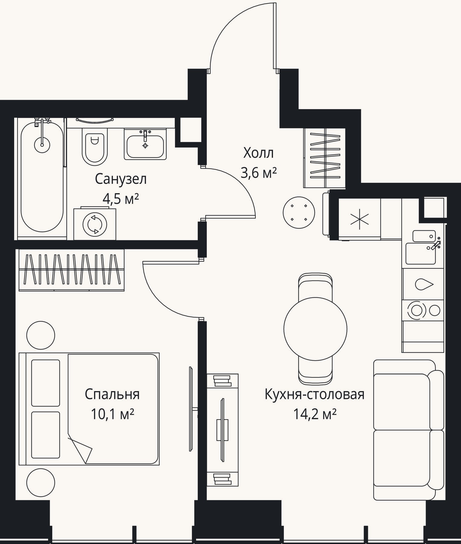 Планировка: 2-к, 32,4 м²
