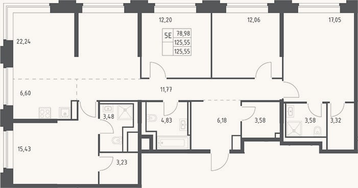 Планировка: 4+ к, 125,6 м²