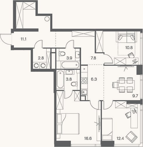 Планировка: 4+ к, 85,2 м²