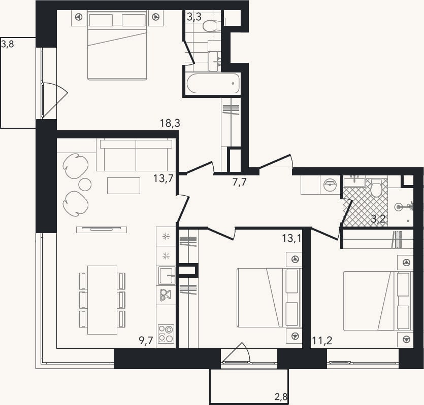 Планировка: 4+ к, 80,1 м²