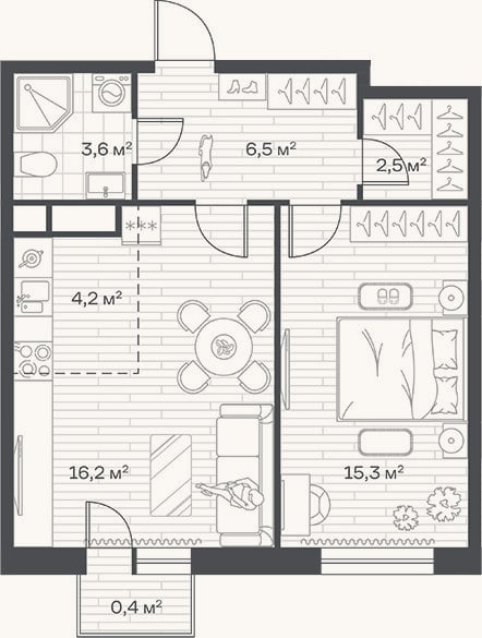 Планировка: 2-к, 48,3 м²