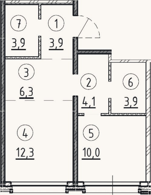 Планировка: 1-к, 44,4 м²