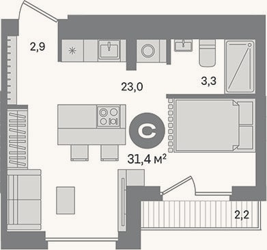 Планировка: Студия, 29,2 м²