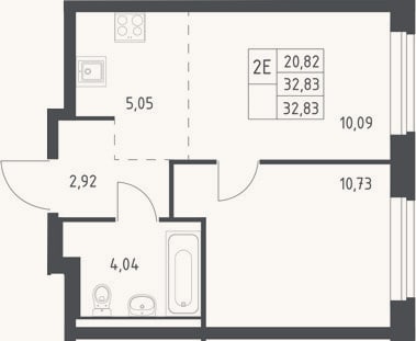 Планировка: 2-к, 32,8 м²