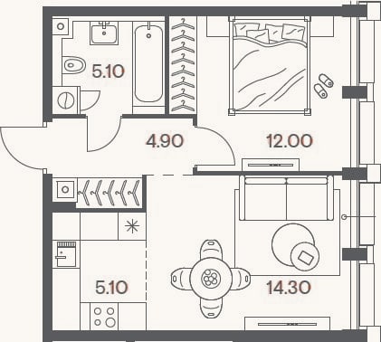 Планировка: 2-к, 41,4 м²