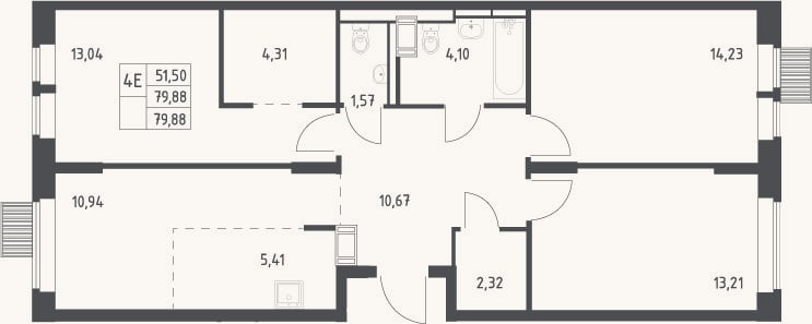 Планировка: 4+ к, 79,9 м²