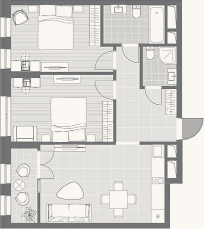 Планировка: 3-к, 60,7 м²