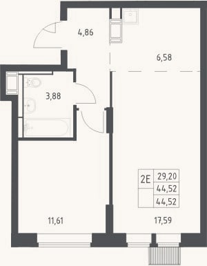 Планировка: 2-к, 44,5 м²