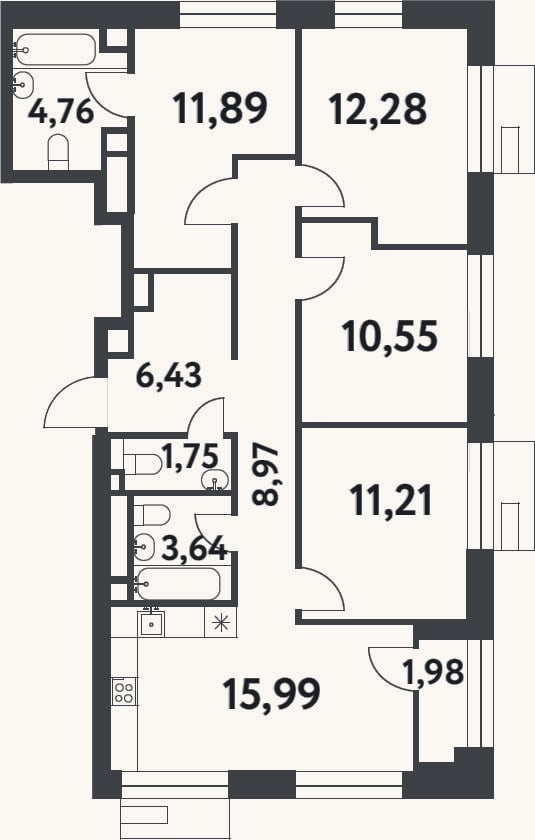 Планировка: 4+ к, 87,5 м²