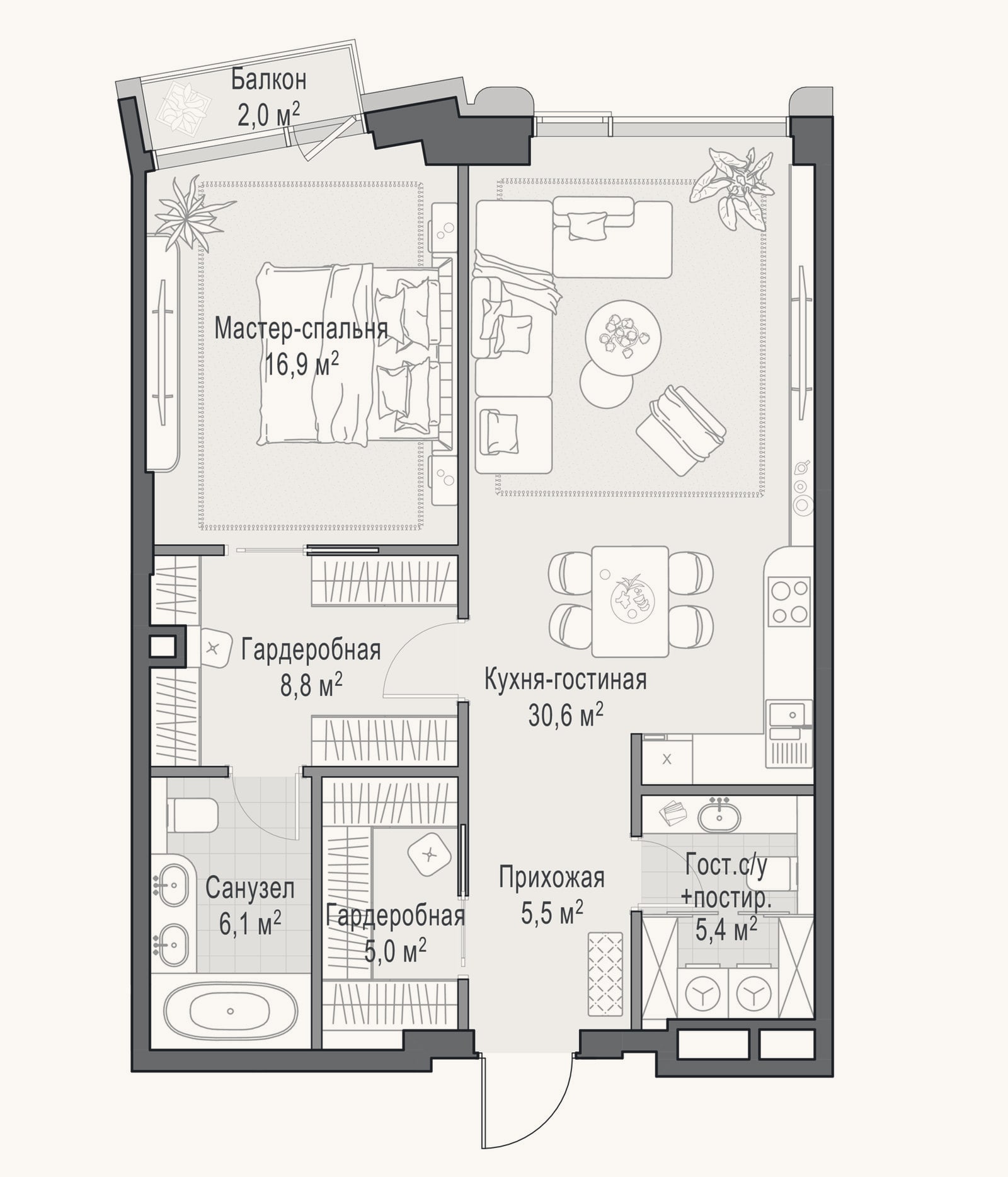 Планировка: 2-к, 79,1 м²