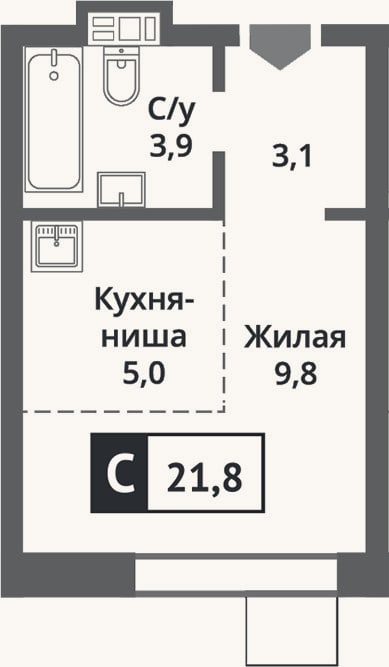 Планировка: Студия, 21,8 м²