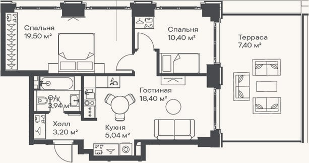Планировка: 3-к, 60,5 м²