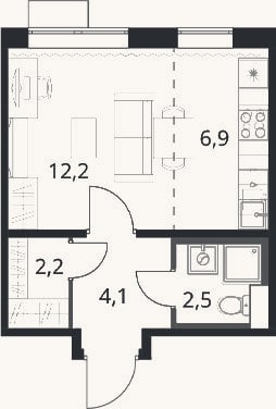 Планировка: Студия, 27,9 м²
