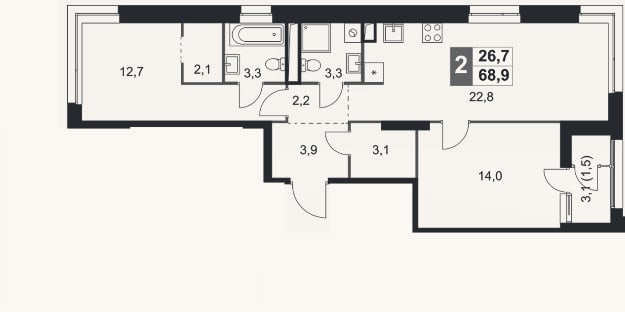 Планировка: 3-к, 67,4 м²