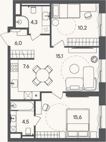 Планировка: 3-к, 63,3 м²