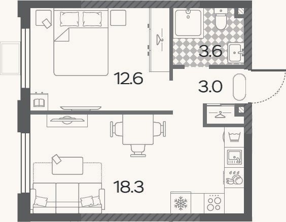 Планировка: 2-к, 37,5 м²