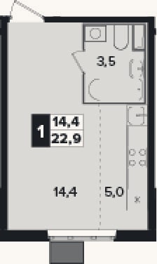 Планировка: Студия, 22,9 м²
