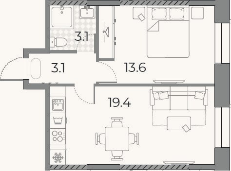 Планировка: 2-к, 39,2 м²