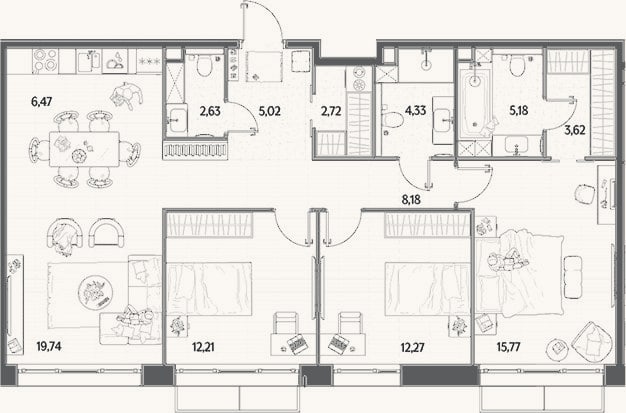 Планировка: 4+ к, 98,1 м²