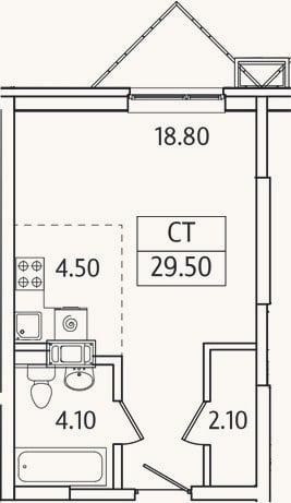 Планировка: Студия, 29,5 м²