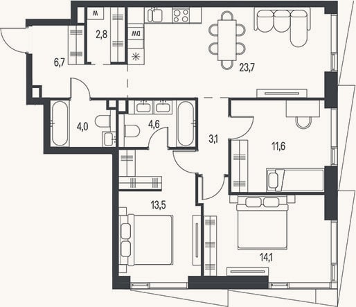 Планировка: 4+ к, 84,1 м²