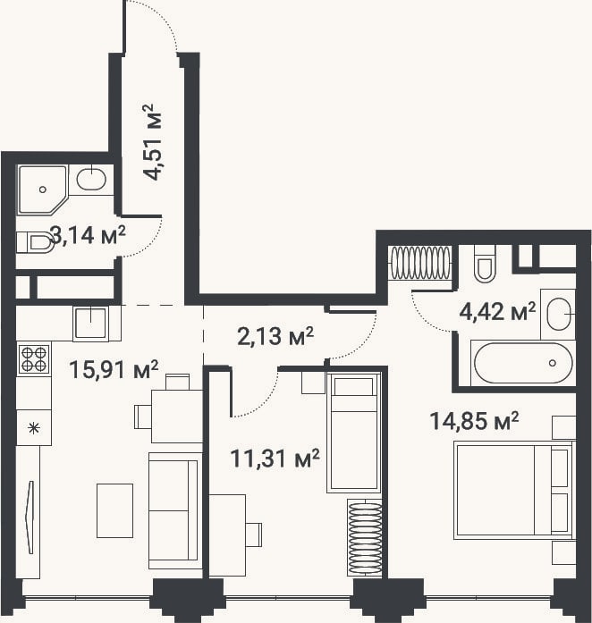 Планировка: 3-к, 56,3 м²