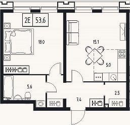 Планировка: 2-к, 53,6 м²