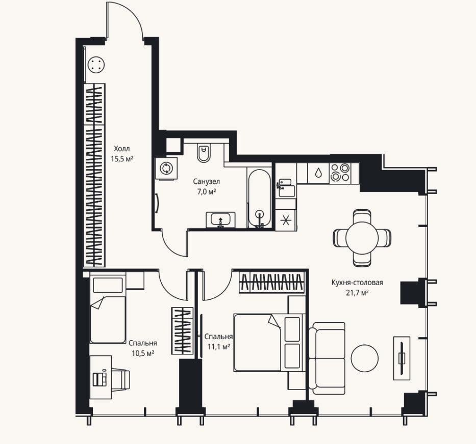 Планировка: 3-к, 65,8 м²