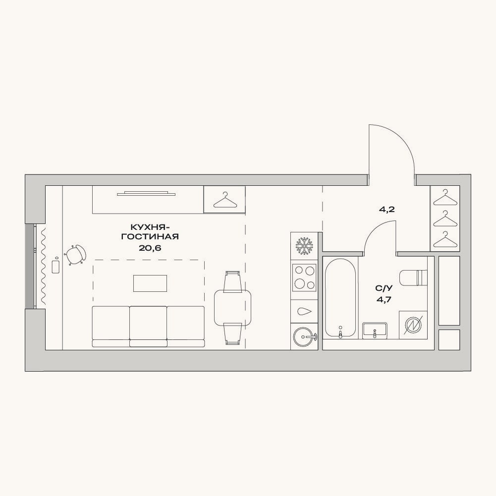 Планировка: Студия, 29,5 м²