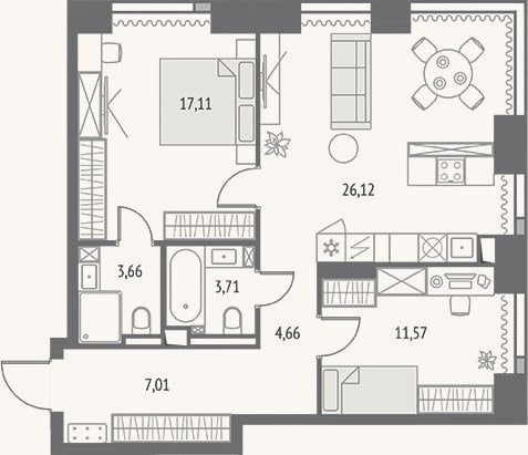 Планировка: 3-к, 73,8 м²