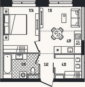 Планировка: 2-к, 37,9 м²