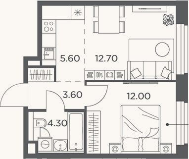 Планировка: 2-к, 38,2 м²