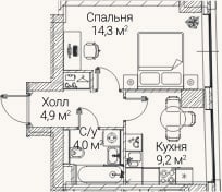 Планировка: 1-к, 32,4 м²