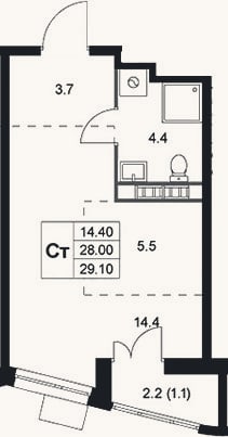 Планировка: Студия, 28 м²
