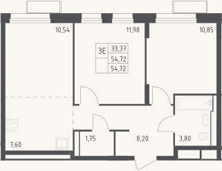Планировка: 3-к, 54,7 м²