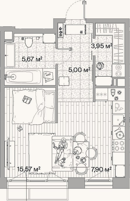 Планировка: Студия, 38,1 м²