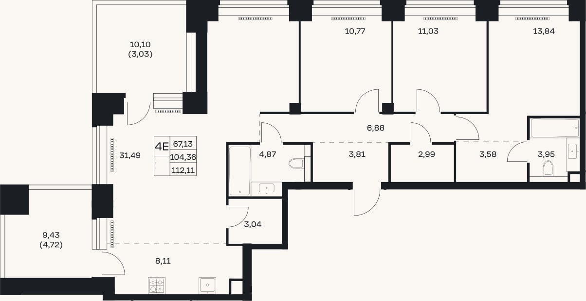 Планировка: 4+ к, 104,4 м²