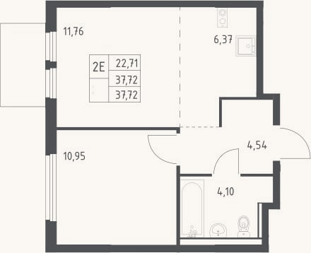 Планировка: 2-к, 37,7 м²
