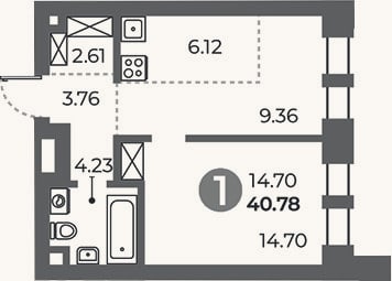 Планировка: 1-к, 40,8 м²