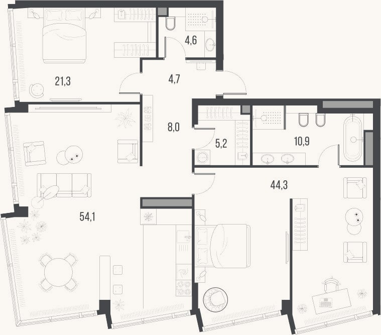 Планировка: 3-к, 153,1 м²