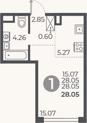 Планировка: Студия, 28,1 м²