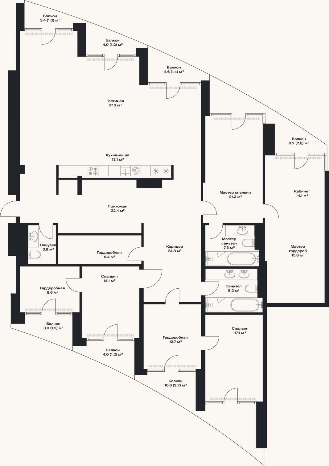 Планировка: 4+ к, 252 м²