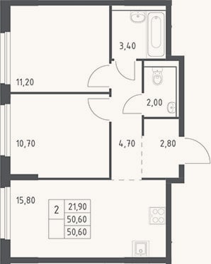 Планировка: 3-к, 50,6 м²