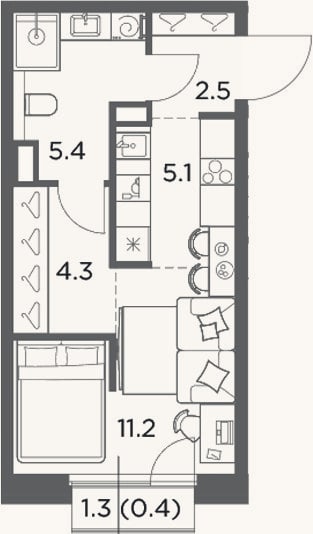 Планировка: Студия, 28,5 м²